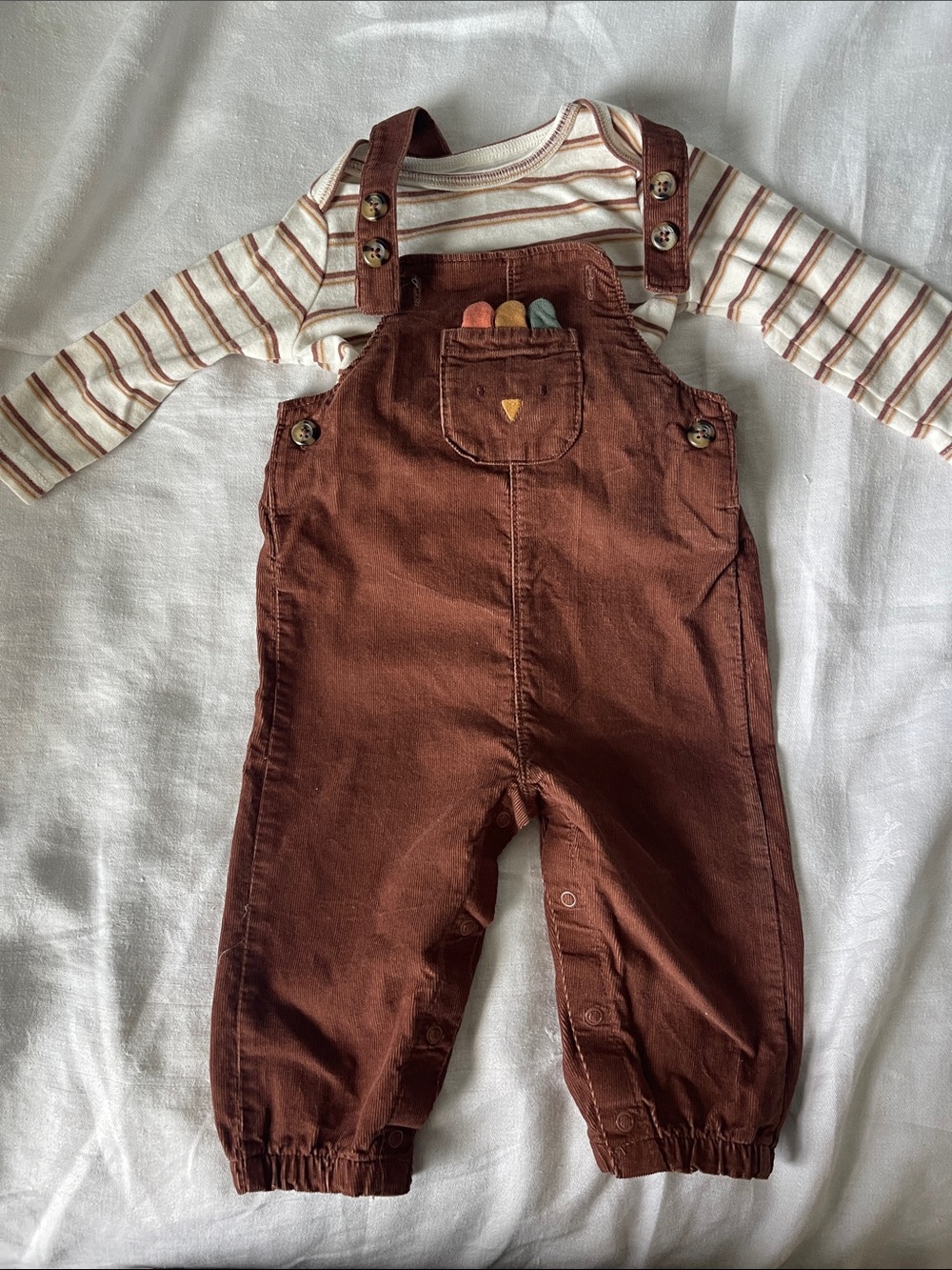 Carter's Brown Corduroy Overalls with Striped Bodysuit